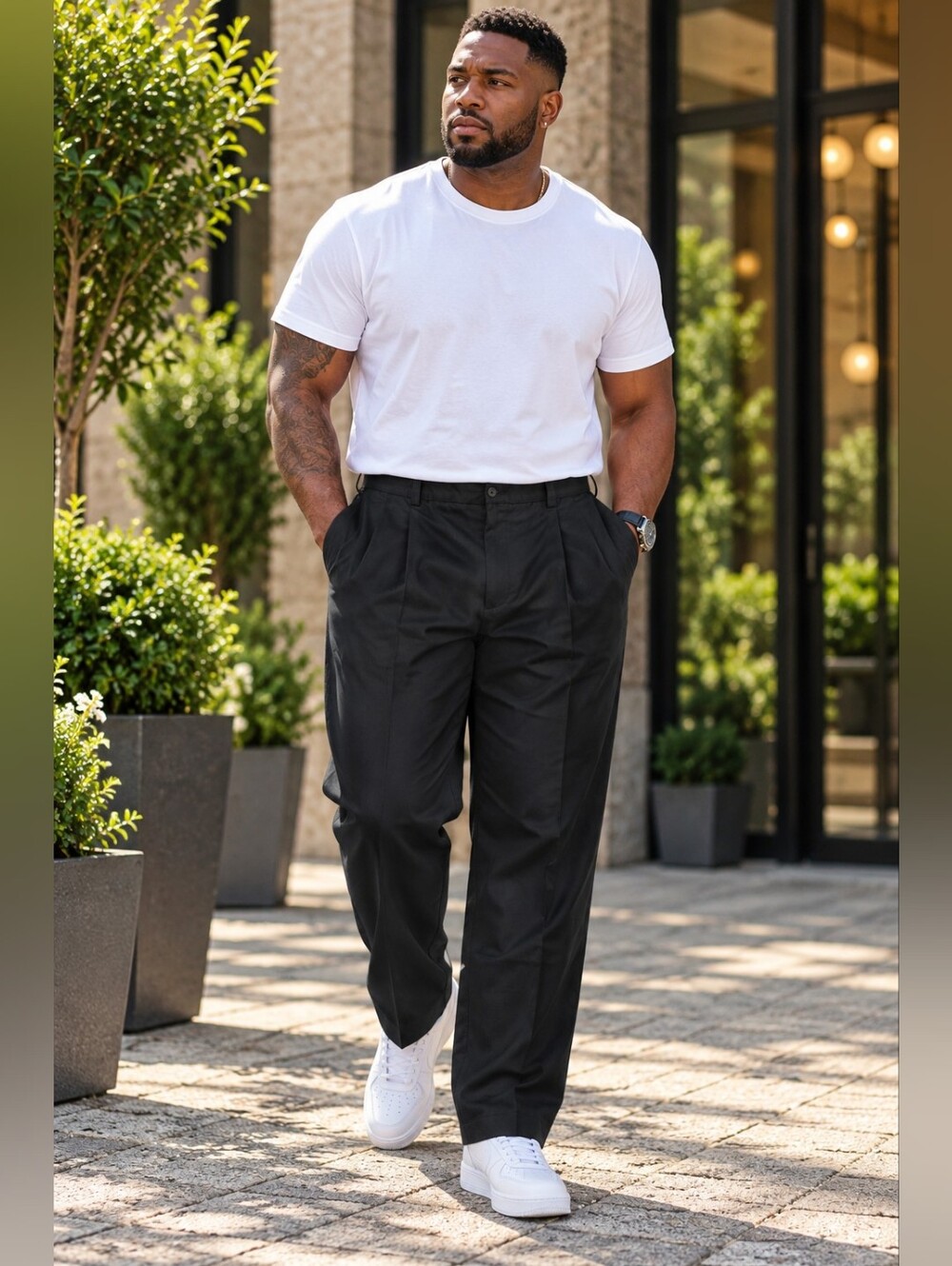 OAK HILL 🖤 Premium Men's Black Pleated Cotton Stretch Chino Trousers 52x28 NWT
